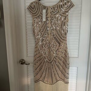 Gold Embellished Sequin Sheath Dress